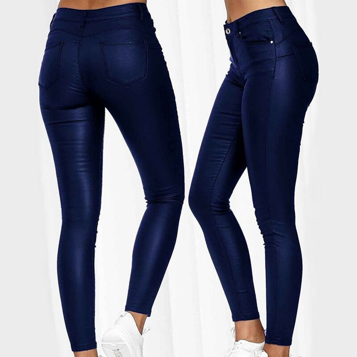 Jeltje | Women's High-Waist Stretch Leather Pants with Figure-Shaping Fit-Metro Lane Plaza
