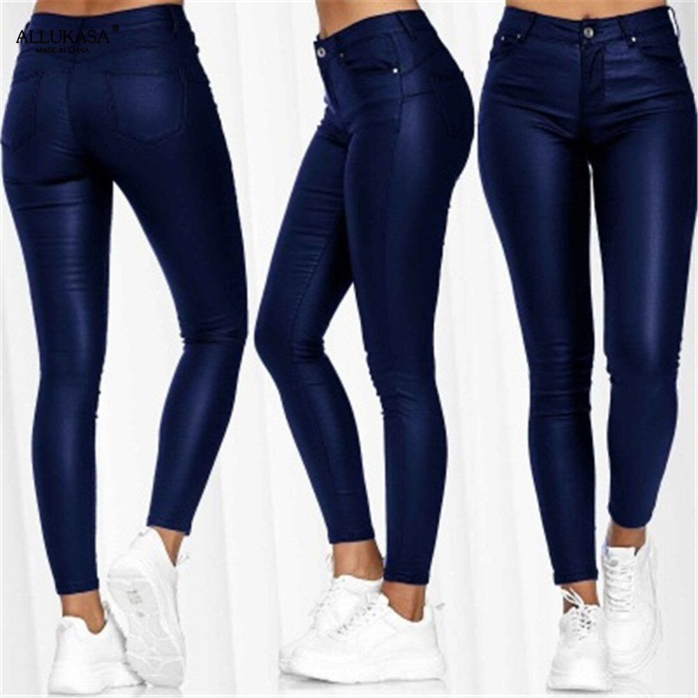 Jeltje | Women's High-Waist Stretch Leather Pants with Figure-Shaping Fit-Metro Lane Plaza