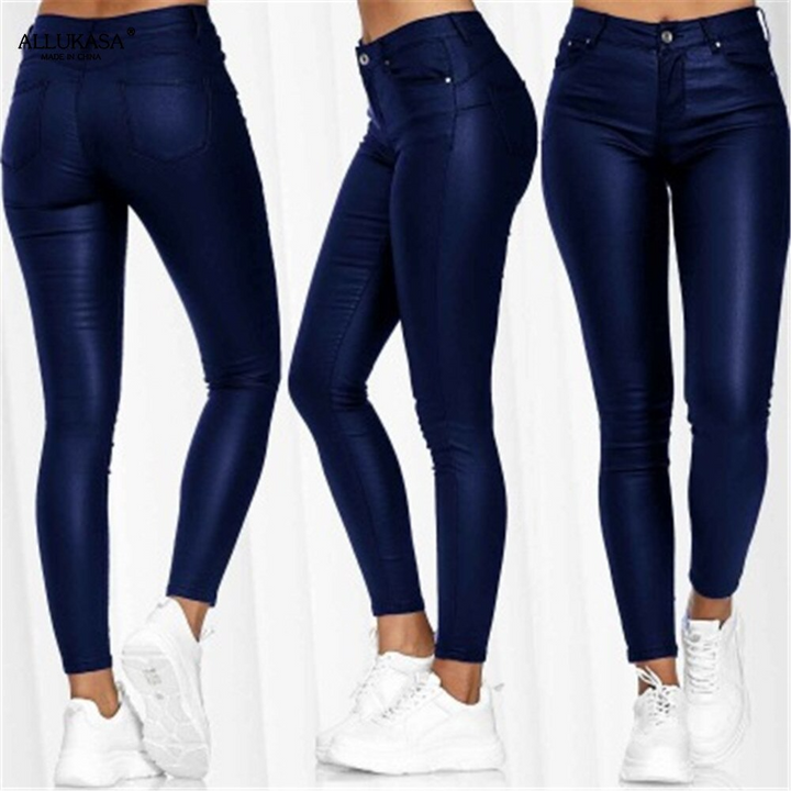 Jeltje | Women's High-Waist Stretch Leather Pants with Figure-Shaping Fit-Metro Lane Plaza