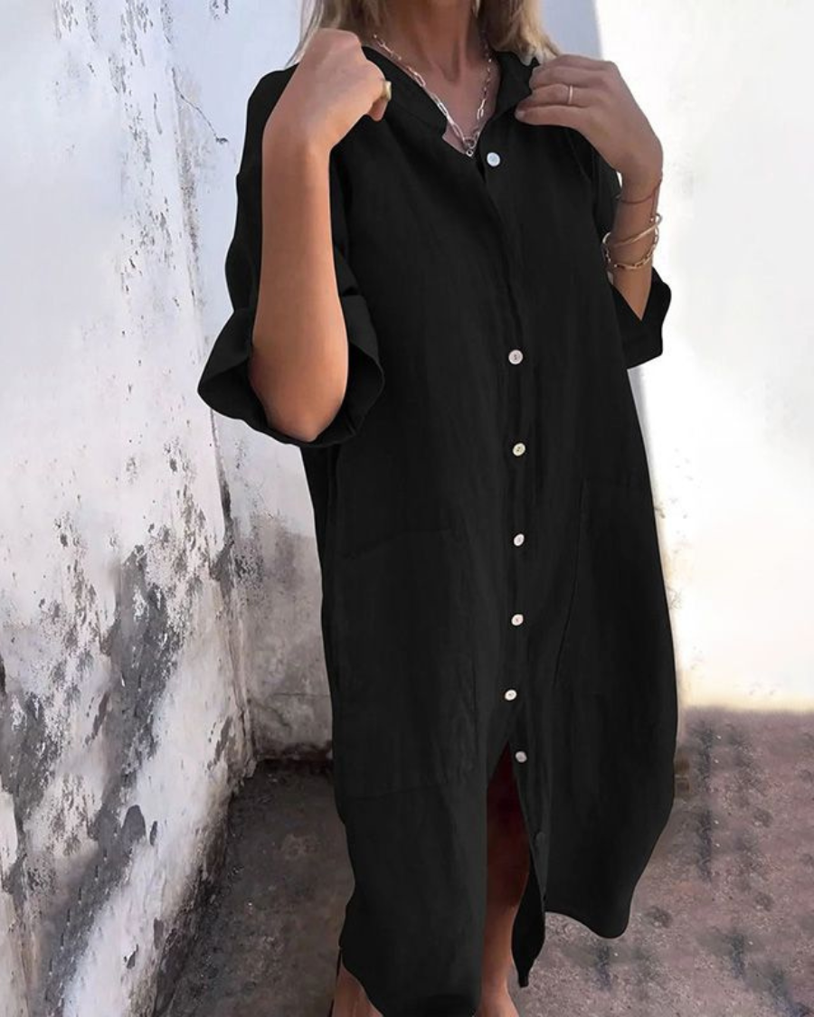 Women's Loose Fit Button Front Shirt Dress-Metro Lane Plaza