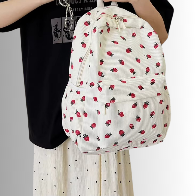 Tyra | Women's Backpack with Strawberry Design-Metro Lane Plaza