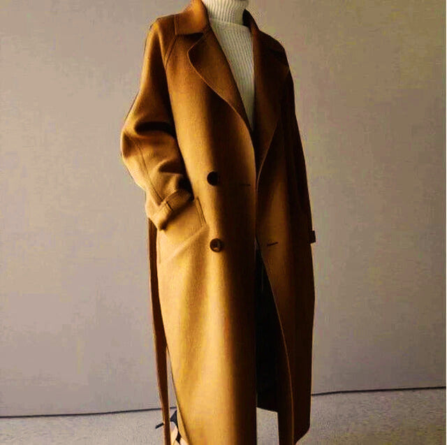 Women's Stylish Long Trench Coat with Elegant Finish-Metro Lane Plaza