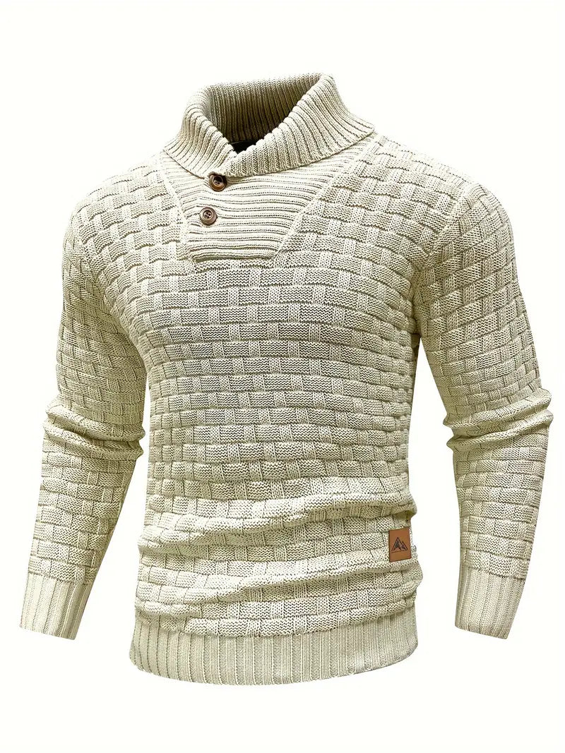 Strikket sweater med tekstur, halvlange lynlås og pullover-design til mænd