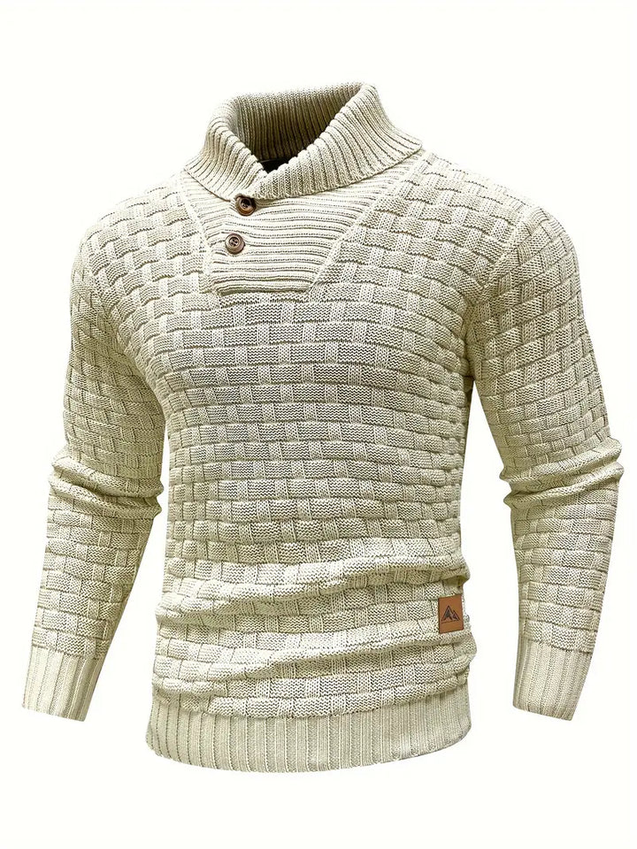 Strikket sweater med tekstur, halvlange lynlås og pullover-design til mænd