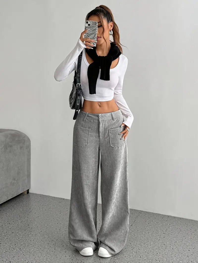 Ainsley | Women's Wide Leg Corduroy Pants-Metro Lane Plaza