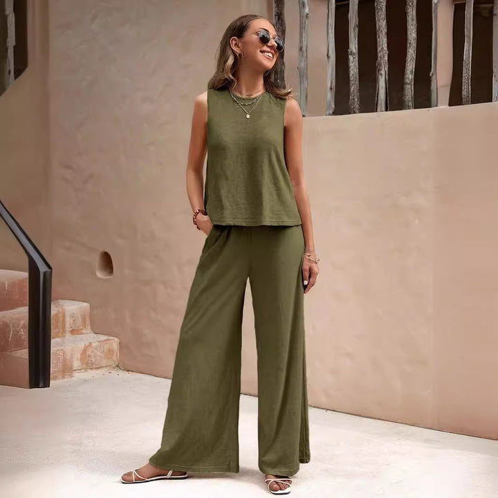 Elegant Spring Summer Women's Casual Loose Pants Set Outfit-Metro Lane Plaza