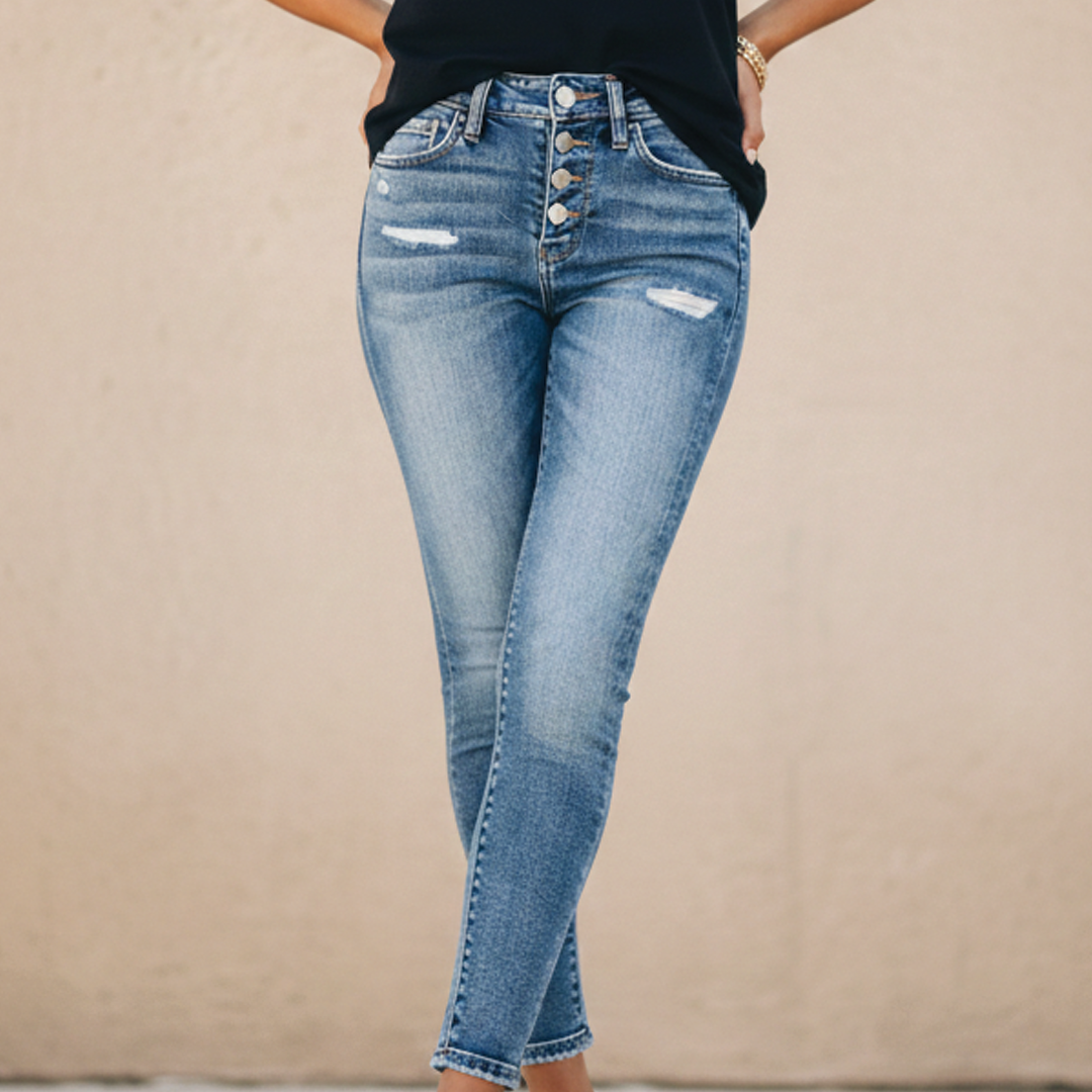 Autumn | Women's Slim Fit Button-Up Jeans-Metro Lane Plaza