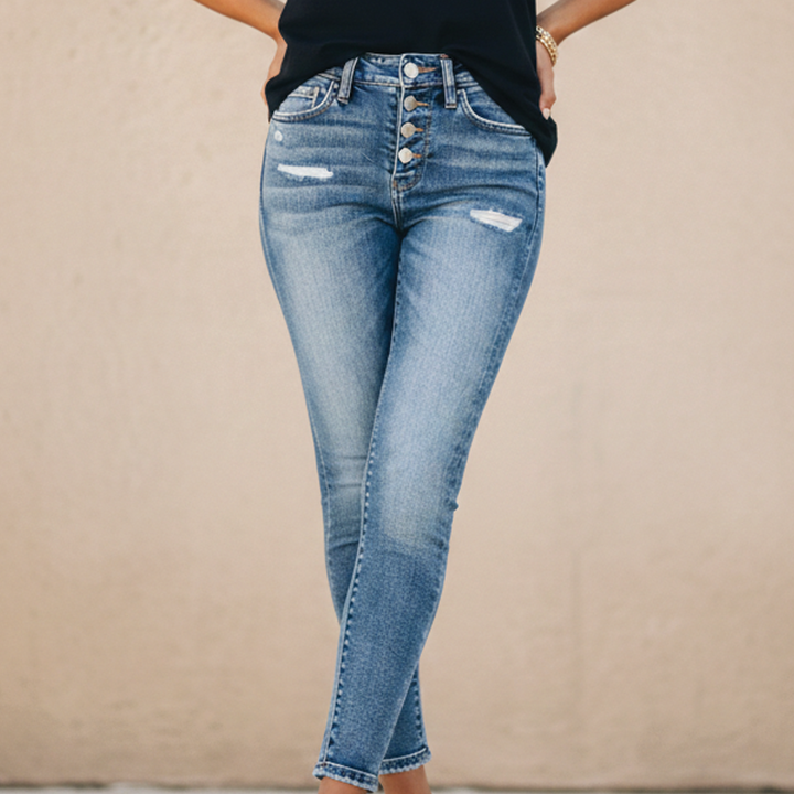 Autumn | Women's Slim Fit Button-Up Jeans-Metro Lane Plaza