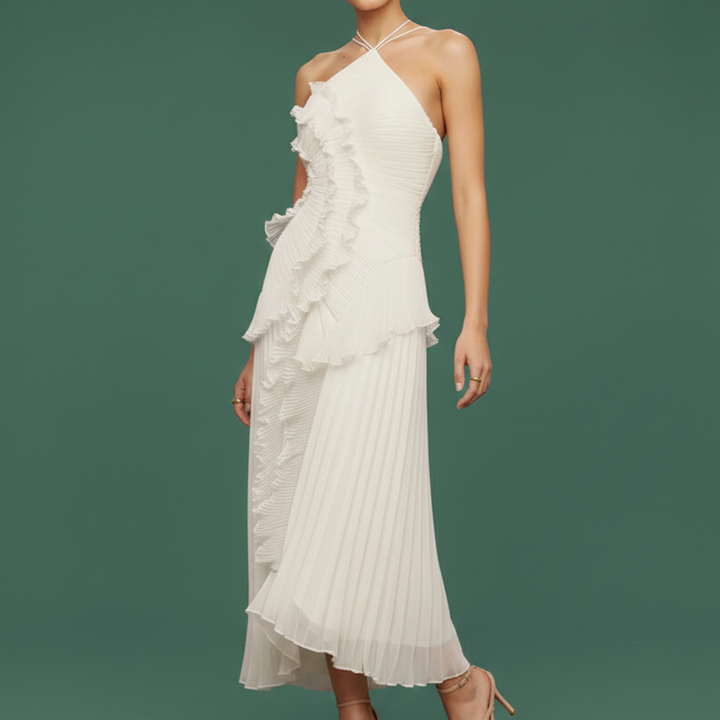 Avery | Women's Asymmetric Pleated Dress-Metro Lane Plaza