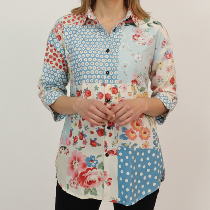 Rachel | Women's Button-Down Summer Blouse-Metro Lane Plaza