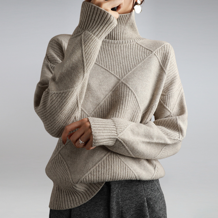 Pull pour femme en maille à col montant avec motif losanges