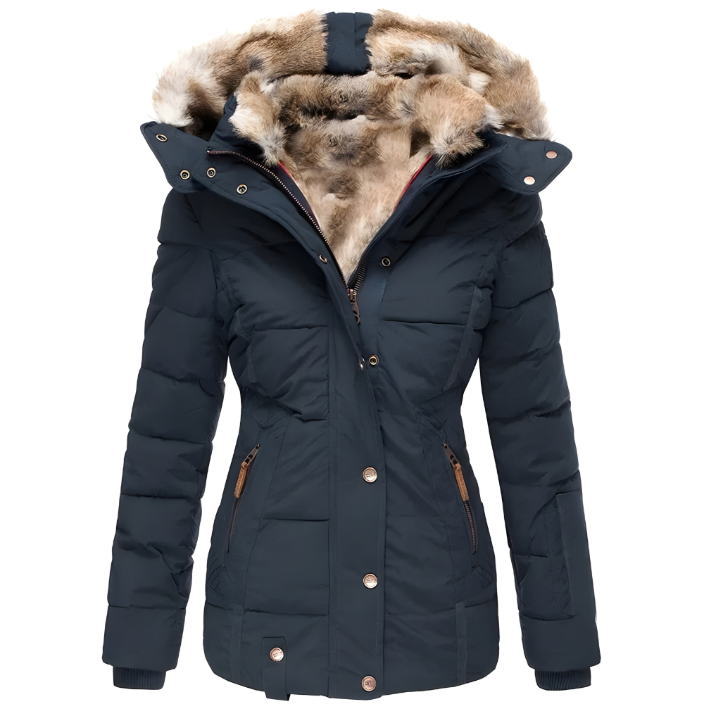 Lina | Women's Quilted Long Winter Coat with Removable Fur Hood-Metro Lane Plaza