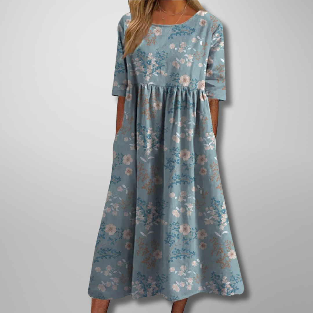 Elowen | Women's Relaxed Floral Midi Dress-Metro Lane Plaza