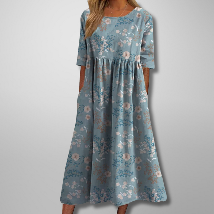 Elowen | Women's Relaxed Floral Midi Dress-Metro Lane Plaza