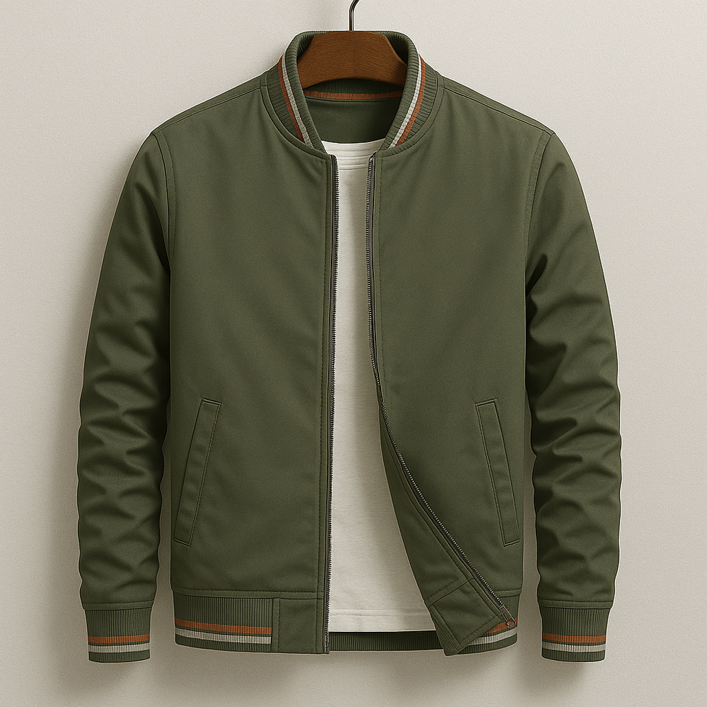 Men's Retro Stripe Ribbed Bomber Jacket