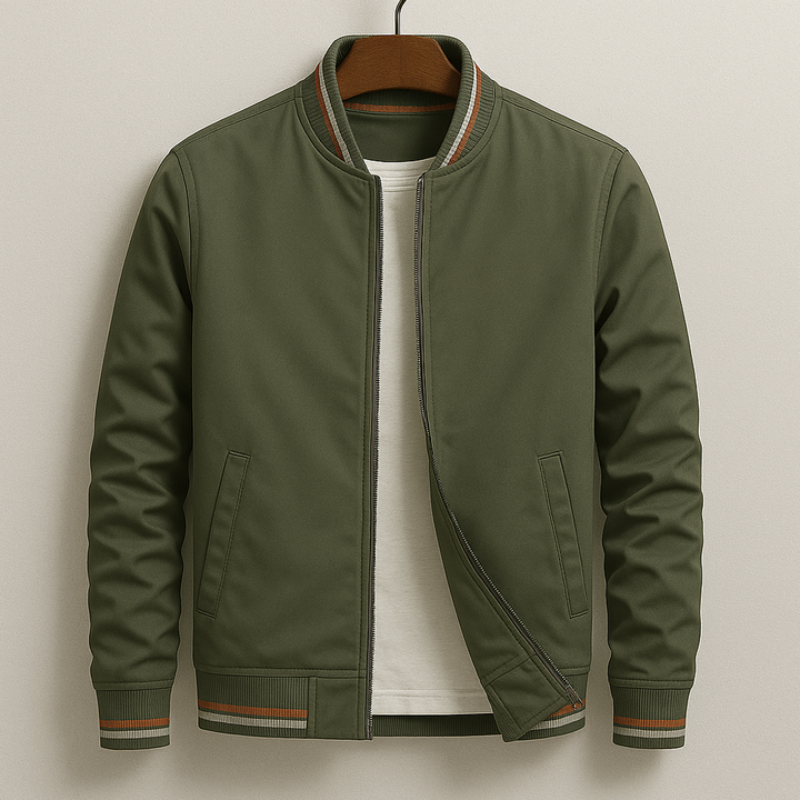 Men's Retro Stripe Ribbed Bomber Jacket
