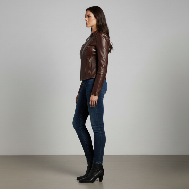 Ava | Women's Classic Leather Jacket-Metro Lane Plaza