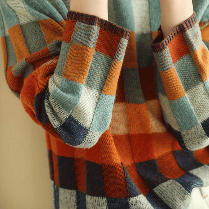 Women's Stylish Turtleneck Sweater with Unique Patchwork Design-Metro Lane Plaza