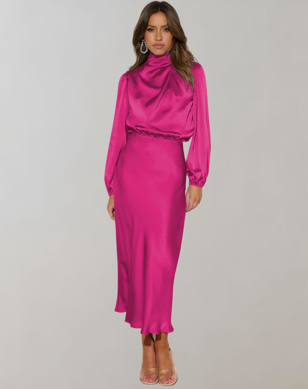 Women's Elegant Long Sleeve Satin Dress-Metro Lane Plaza