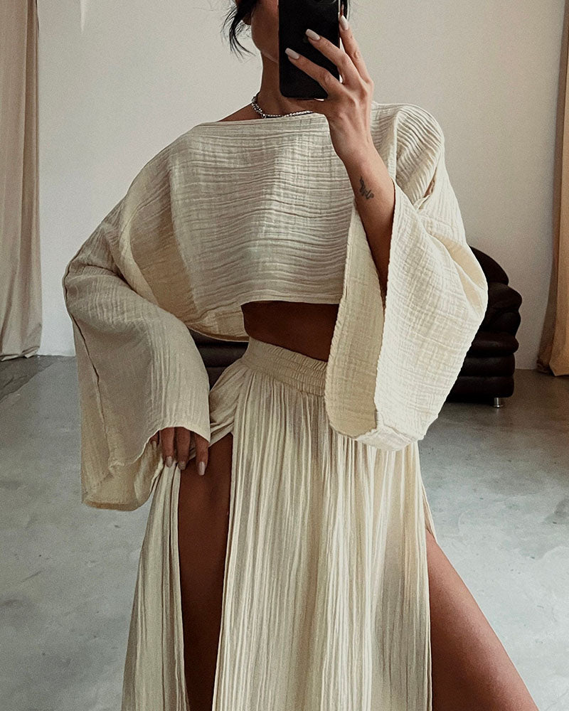 Sylvia | Women's Gauze Two-Piece Outfit-Metro Lane Plaza