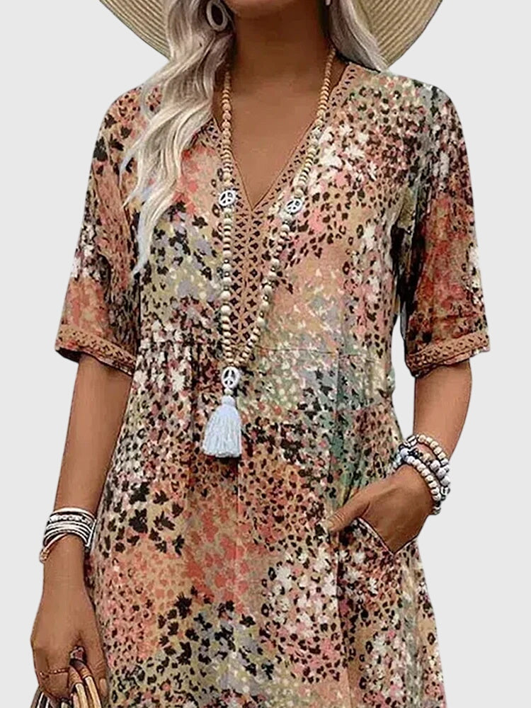 Women's Elegant Floral Midi Dress-Metro Lane Plaza
