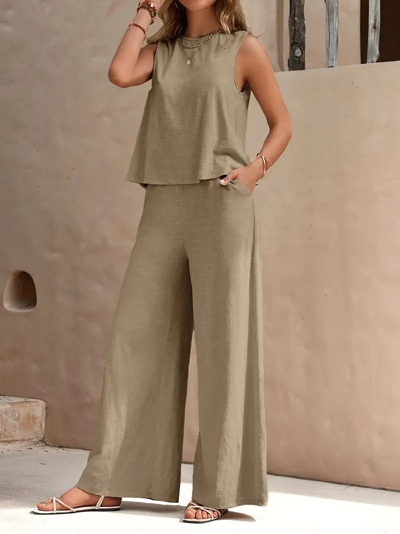Elegant Spring Summer Women's Casual Loose Pants Set Outfit-Metro Lane Plaza