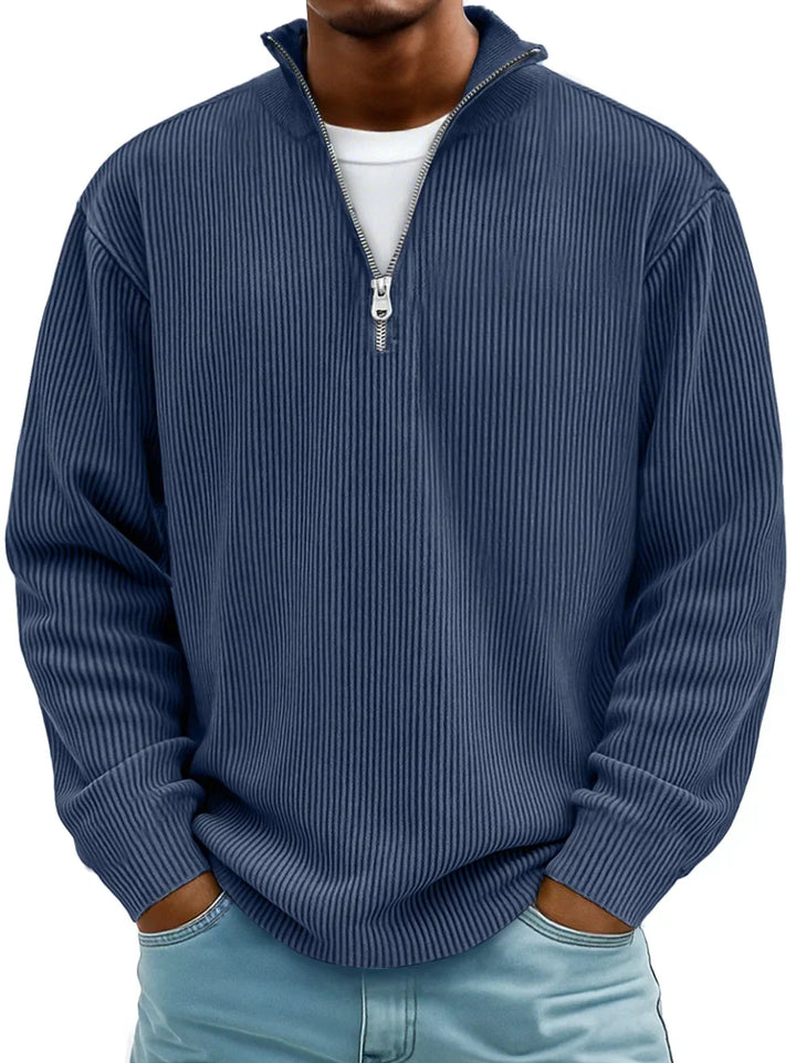 Pull en maille côtelée à manches longues, demi-fermeture zippée, pour homme