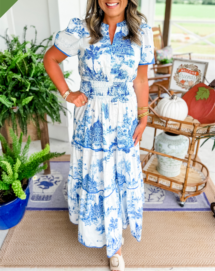 Nova | Women's Toile Print Maxi Dress-Metro Lane Plaza