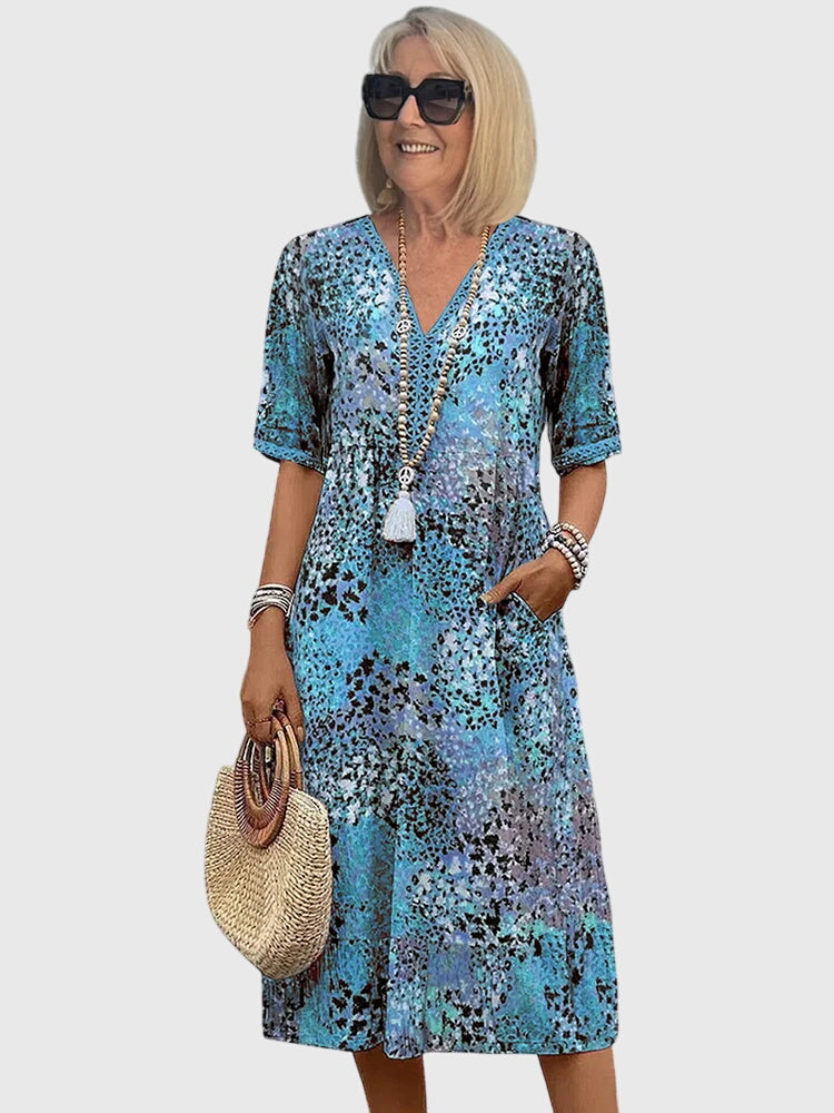 Women's Elegant Floral Midi Dress-Metro Lane Plaza