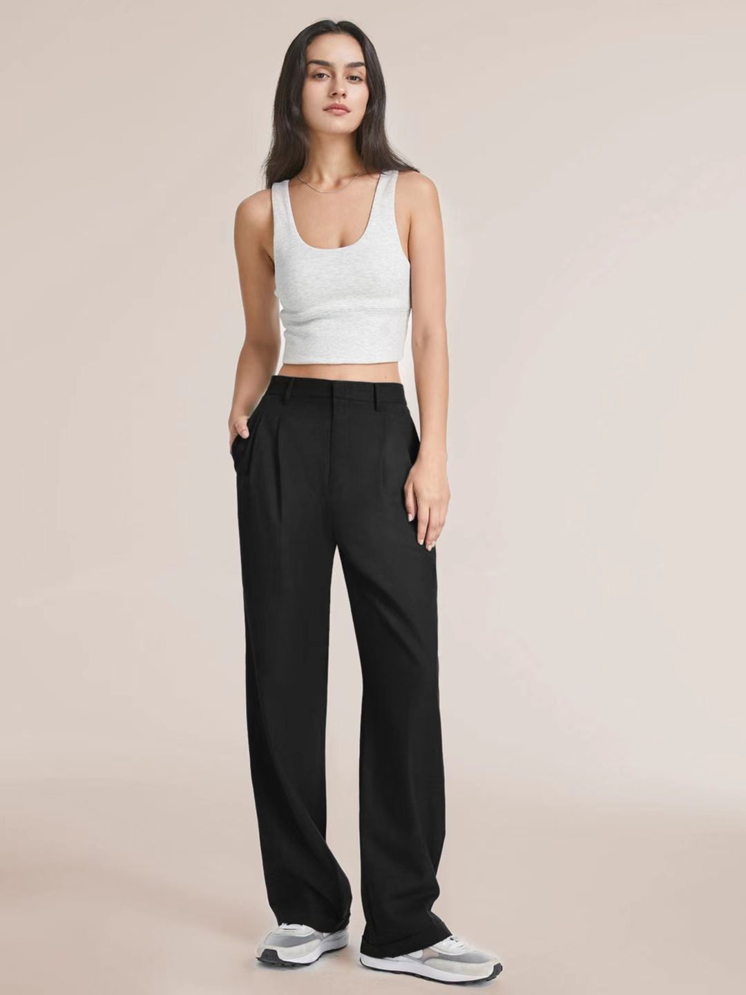 Casual Wide Leg Trousers with Pockets for Women - High Waist Style-Metro Lane Plaza