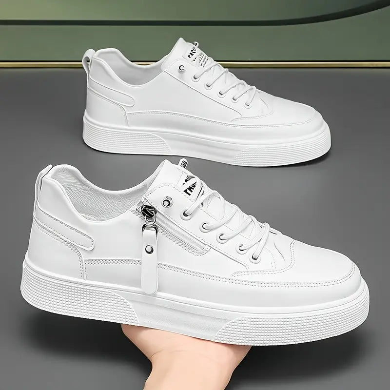 Men's Stylish Leather Trainers with Side Zip Closure-Metro Lane Plaza
