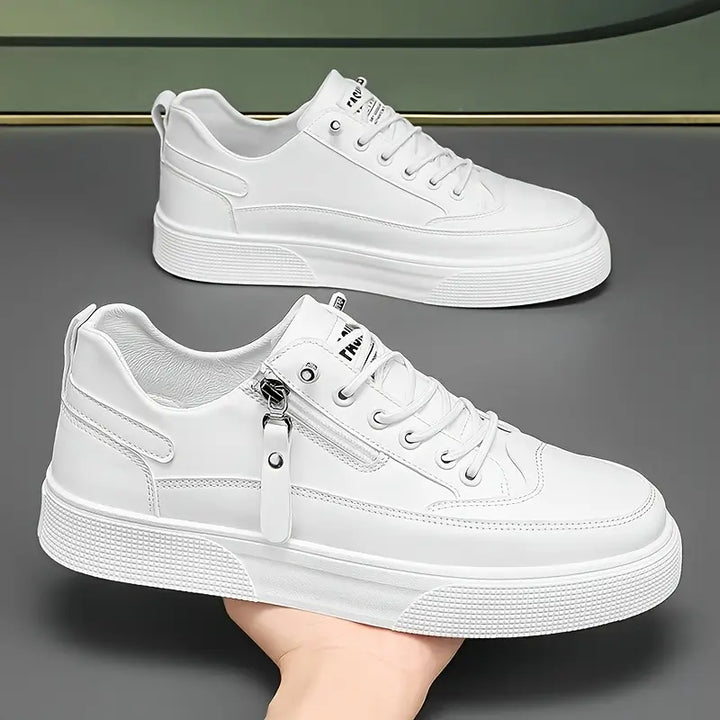 Men's Stylish Leather Trainers with Side Zip Closure-Metro Lane Plaza