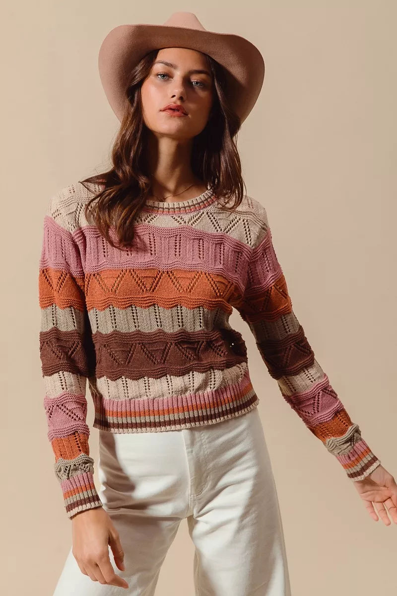 Camisola comprida de malha às riscas para mulher