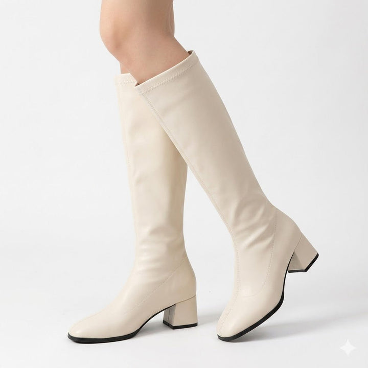 Botas elegantes para mulher, de cano até ao joelho, com salto grosso
