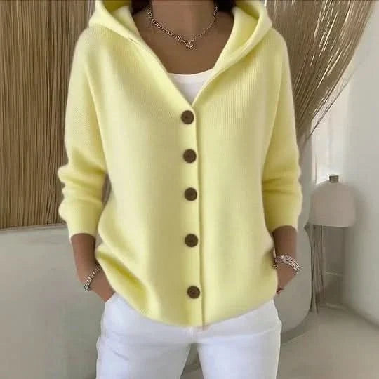 Women's Hooded Knit Cardigan with Button Front