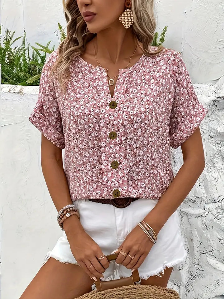Women's Floral Button-Up Blouse Casual Summer Top-Metro Lane Plaza