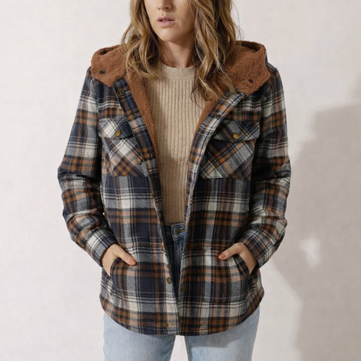 Casaco de flanela aos quadrados com capuz para mulher, para a primavera, o outono e o inverno