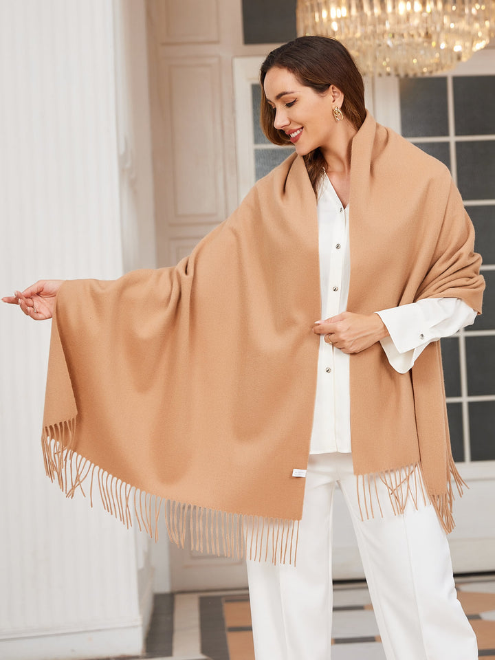 Dikra Wool Scarf | Women's Elegant Fringed Wool Scarf for Warmth-Metro Lane Plaza