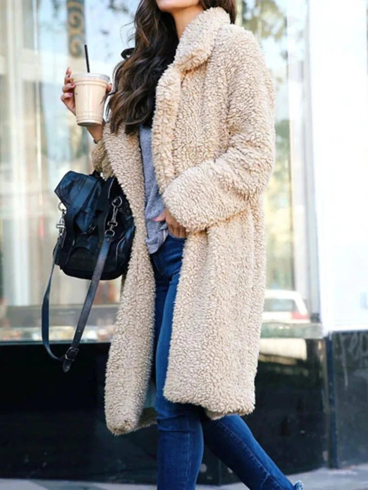 Women's Long Soft Fleece Teddy Coat-Metro Lane Plaza