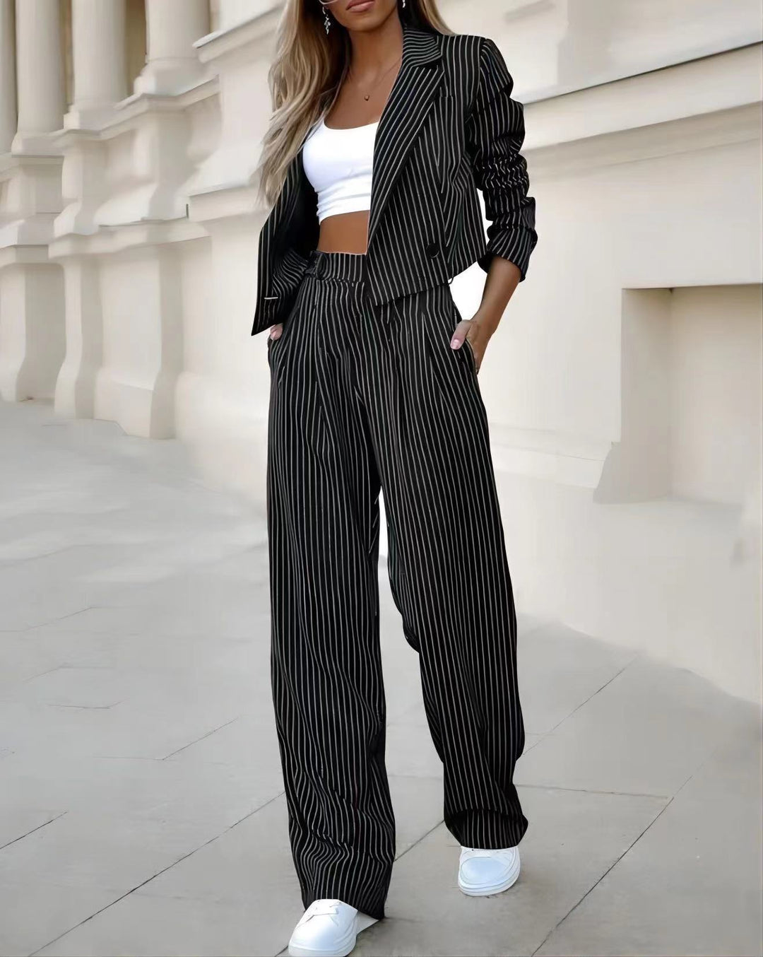 Women's Casual Cropped Top & Pants Outfit-Metro Lane Plaza