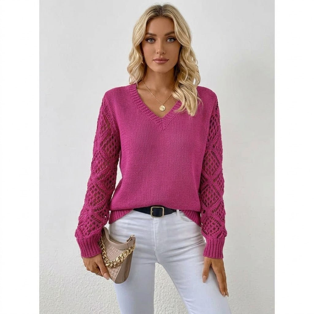 Eleganter Strickpullover mit V-Ausschnitt für Damen