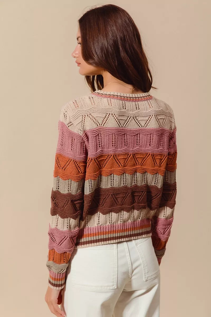 Camisola comprida de malha às riscas para mulher