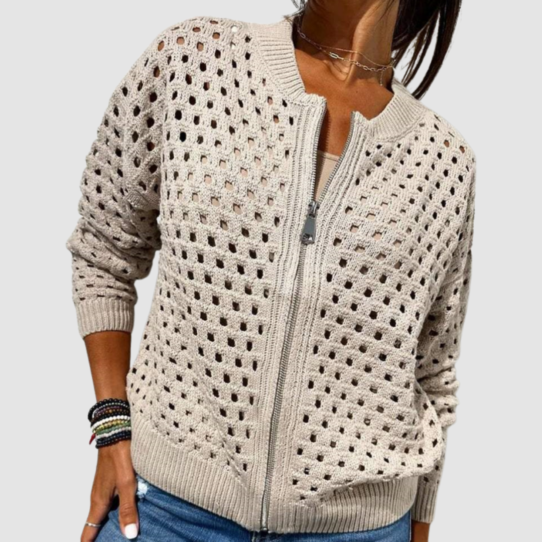 Damen-Premium-Cardigan mit Lochstrick