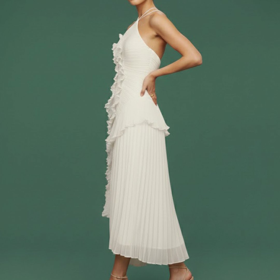 Avery | Women's Asymmetric Pleated Dress-Metro Lane Plaza