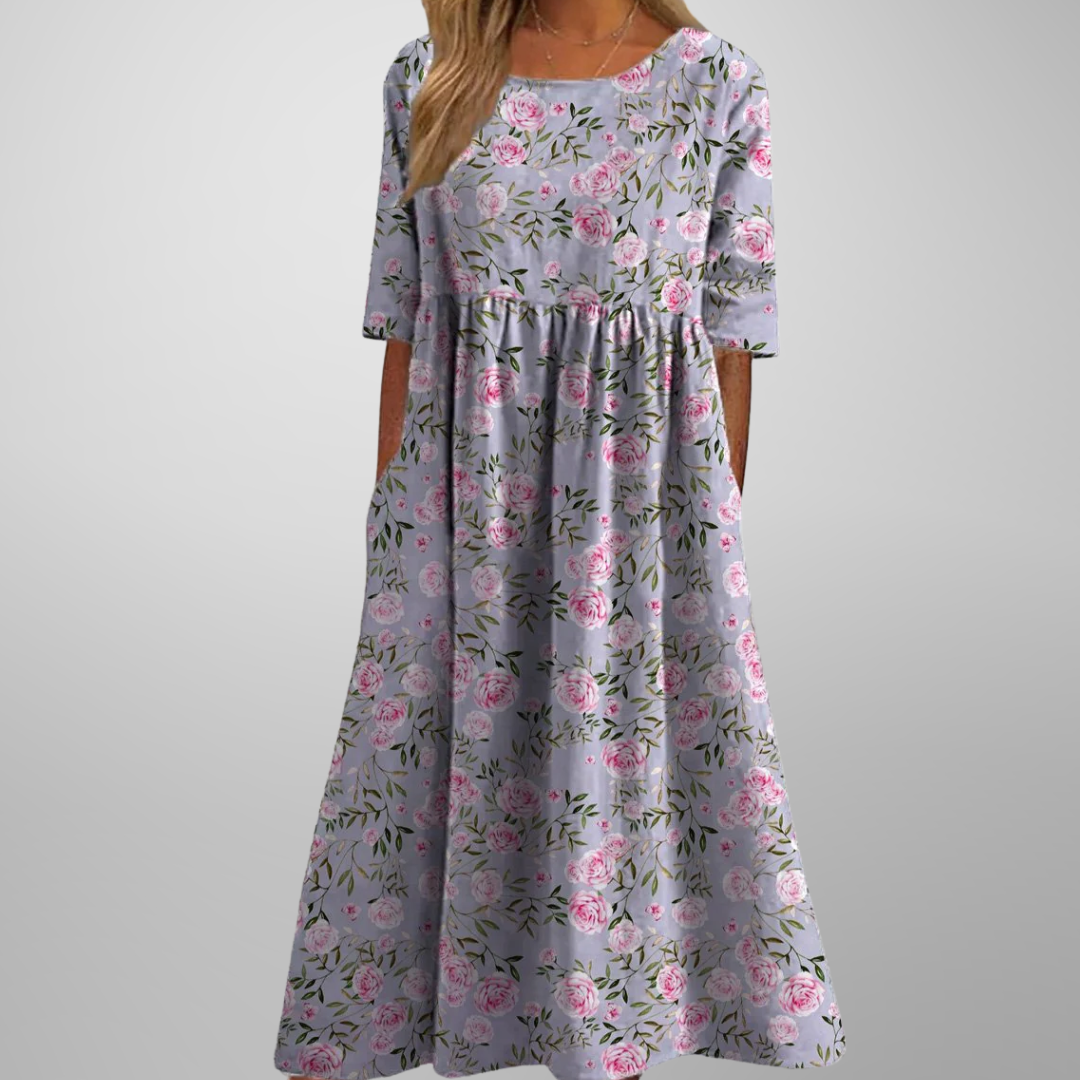 Elowen | Women's Relaxed Floral Midi Dress-Metro Lane Plaza