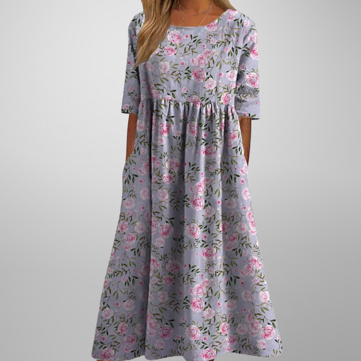 Elowen | Women's Relaxed Floral Midi Dress-Metro Lane Plaza