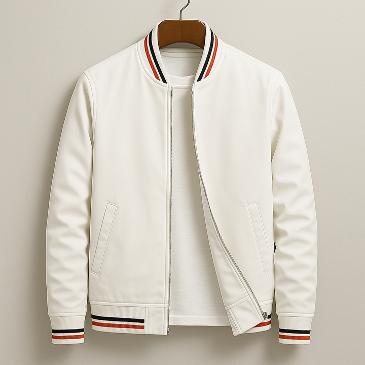 Men's Retro Stripe Ribbed Bomber Jacket