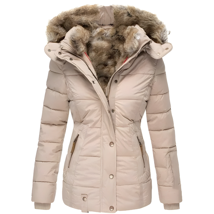 Lina | Women's Quilted Long Winter Coat with Removable Fur Hood-Metro Lane Plaza