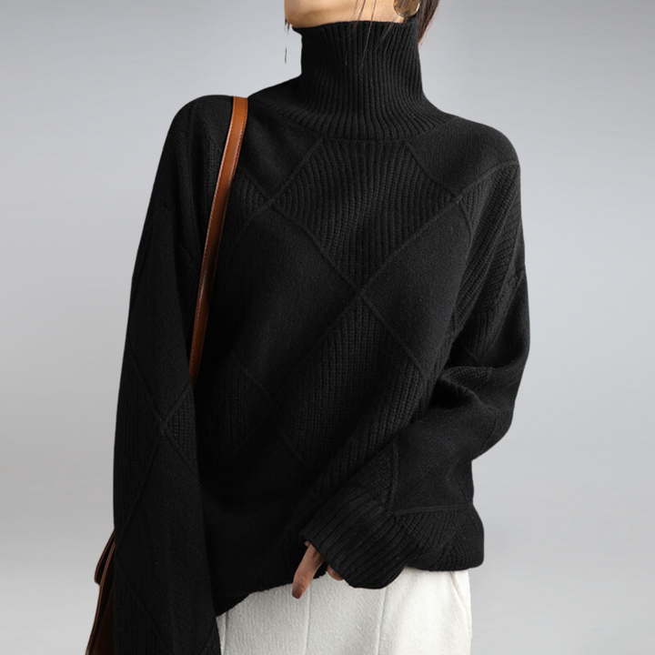 Pull pour femme en maille à col montant avec motif losanges