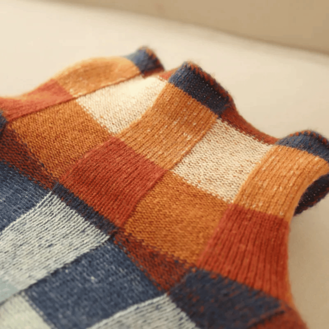 Women's Stylish Turtleneck Sweater with Unique Patchwork Design-Metro Lane Plaza